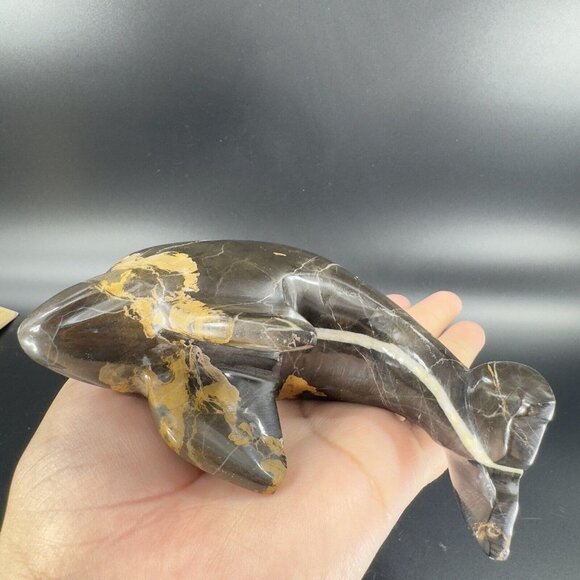 Hand Polished Marble Heavy Dolphin Figurine Animal Brown Multicolor Vintage - Picture 11 of 14
